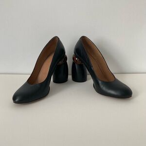 Dries Van Noten Black Leather Pumps with Unique Block Heels 7.5